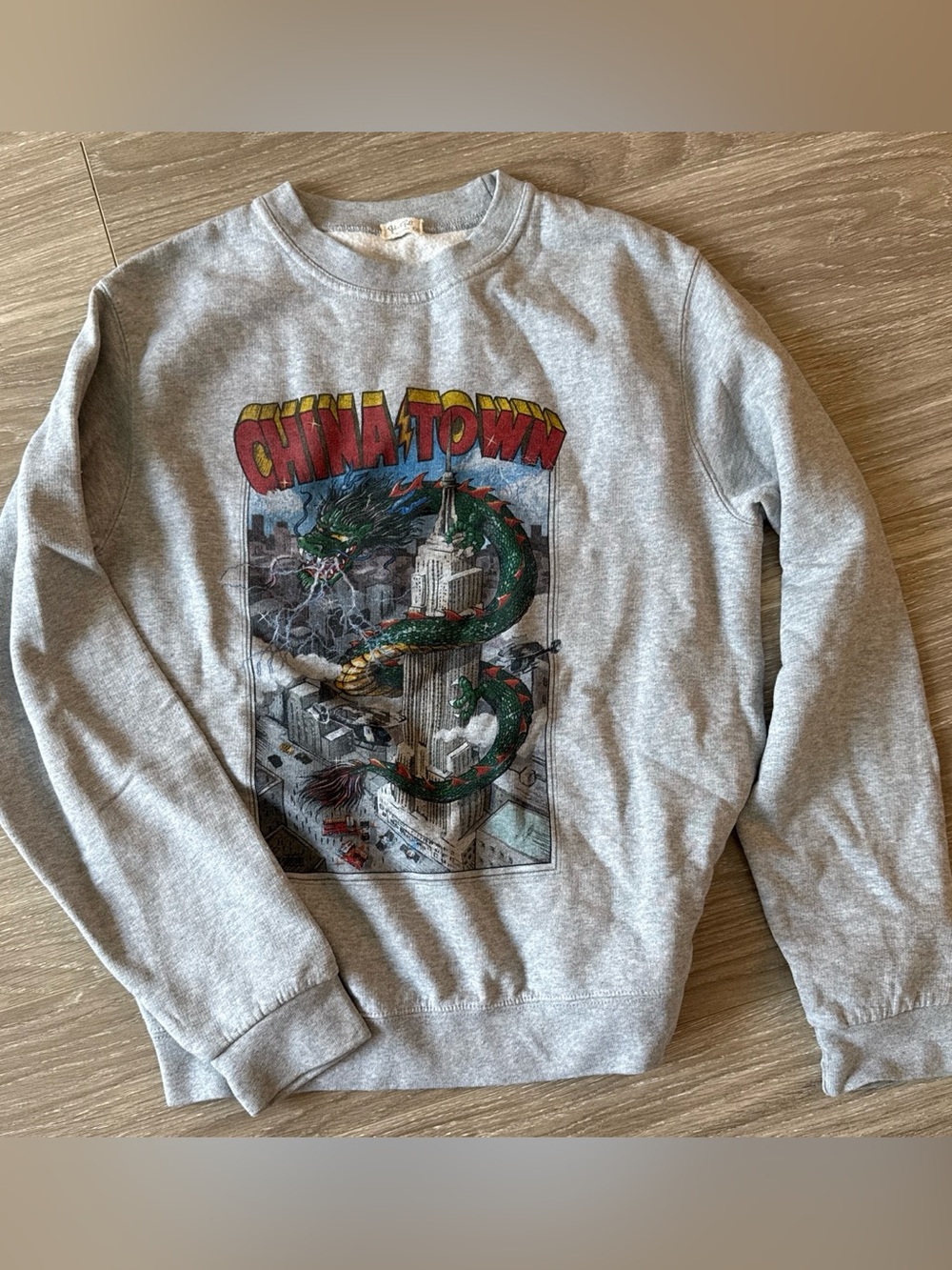 Gray 'Chinatown' Graphic Crewneck Sweatshirt - Brandy Melville John Galt
